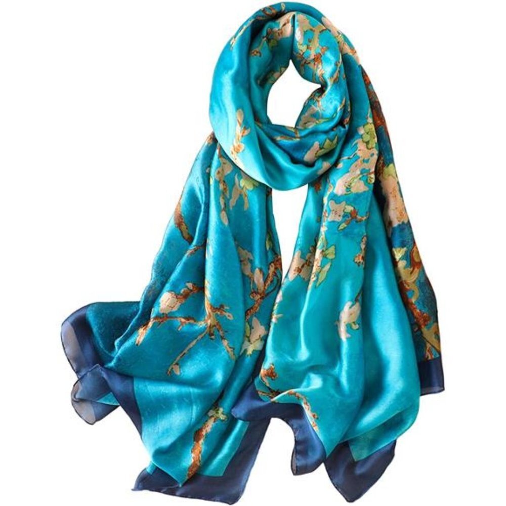 Women's 100% Large Mulberry Silk Scarf Long Satin Lightweight Wraps